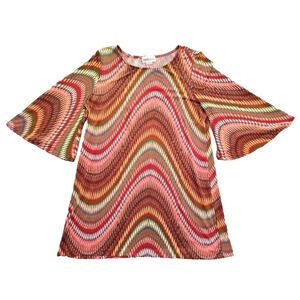 Camille & Co Women's Size XL Geometric Boho Blouse Bell Sleeve Fairycore‎ Y2K